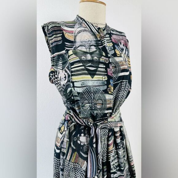 Bitte Kai Rand Printed Dress Tie Waist Button Down With Pockets Size Medium - Picture 2 of 10